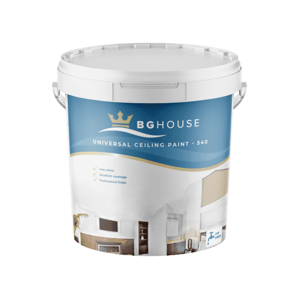 BG House Universal Ceiling Paint -540 bucket with blue label and white lid, ready for ceiling projects