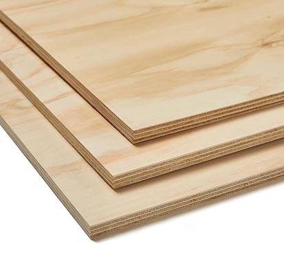 Stack of light-colored plywood sheets layered on top of each other, showing edge grain.